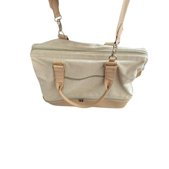 Beis Weekender Bag Canvas Duffle Unisex Travel Gym Overnight Carry On Bag Beige - Picture 3 of 16